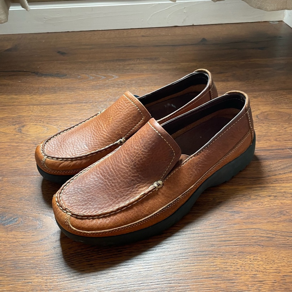 Classic Brown Leather Slip-On Loafers with Pebbled Finish